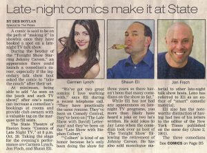 Lehigh Valley Press article on The Ivy League of Comedy, with photos of comedians Carmen Lynch, Jon Fisch and Shaun Eli