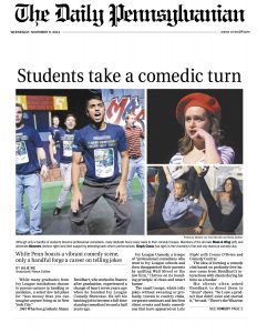 Daily Pennsylvanian article on University of Pennsylvania alumnus Shaun Eli Breidbart who became a stand-up comedian, page 1